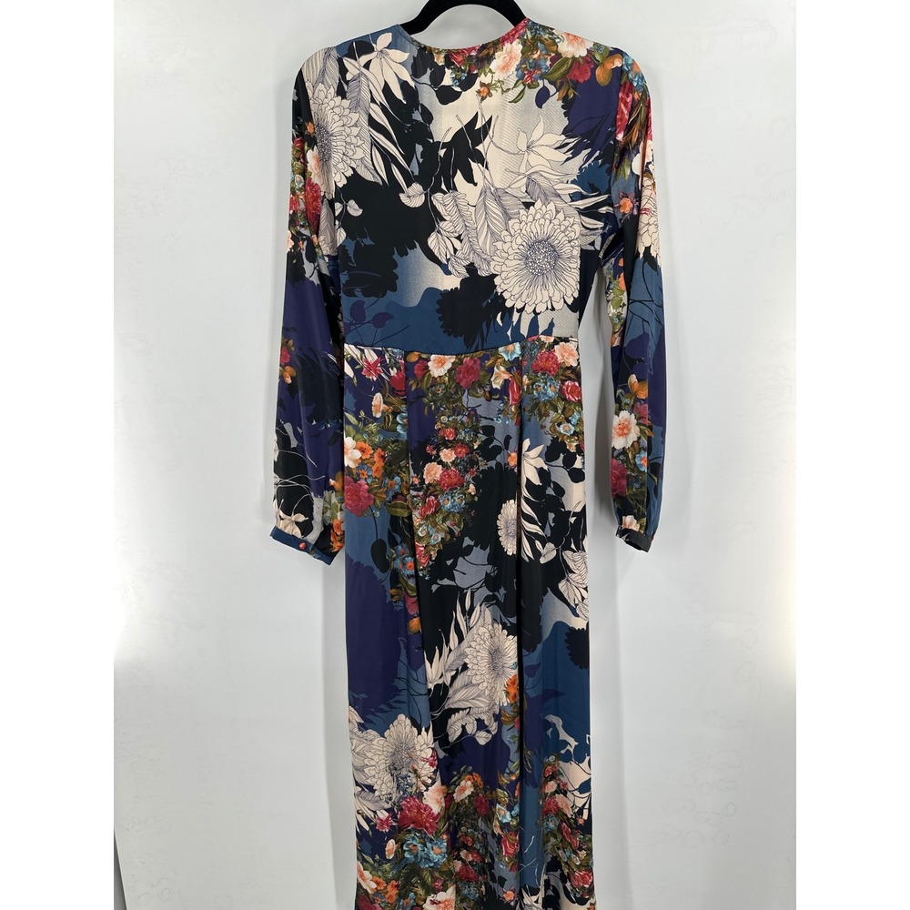 Lulus Put on a Smile Blue Floral Print Satin Wrap Maxi Dress Medium - Picture 7 of 8